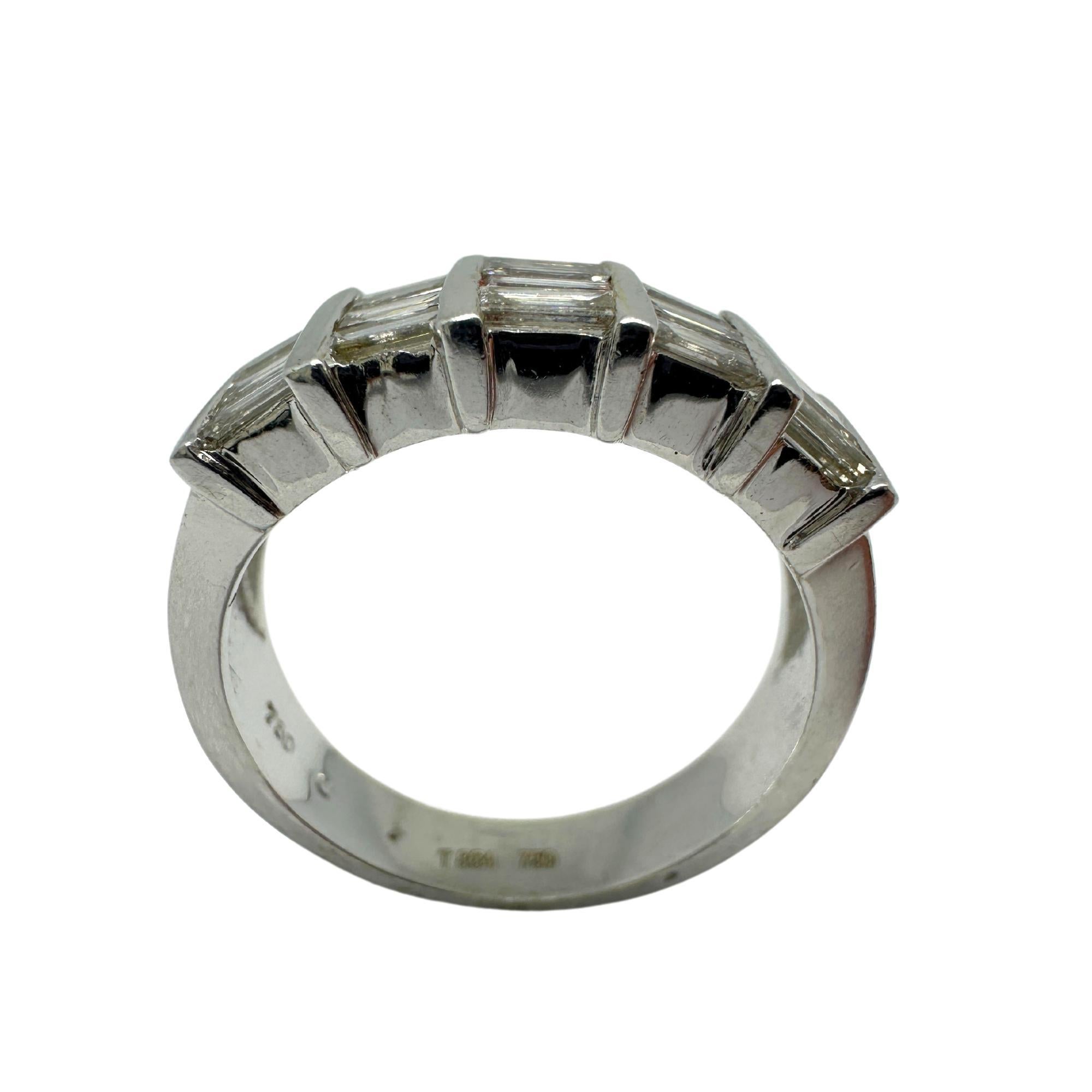 Women's 18k White Gold Baguette Cut Diamond Wide Band Ring For Sale