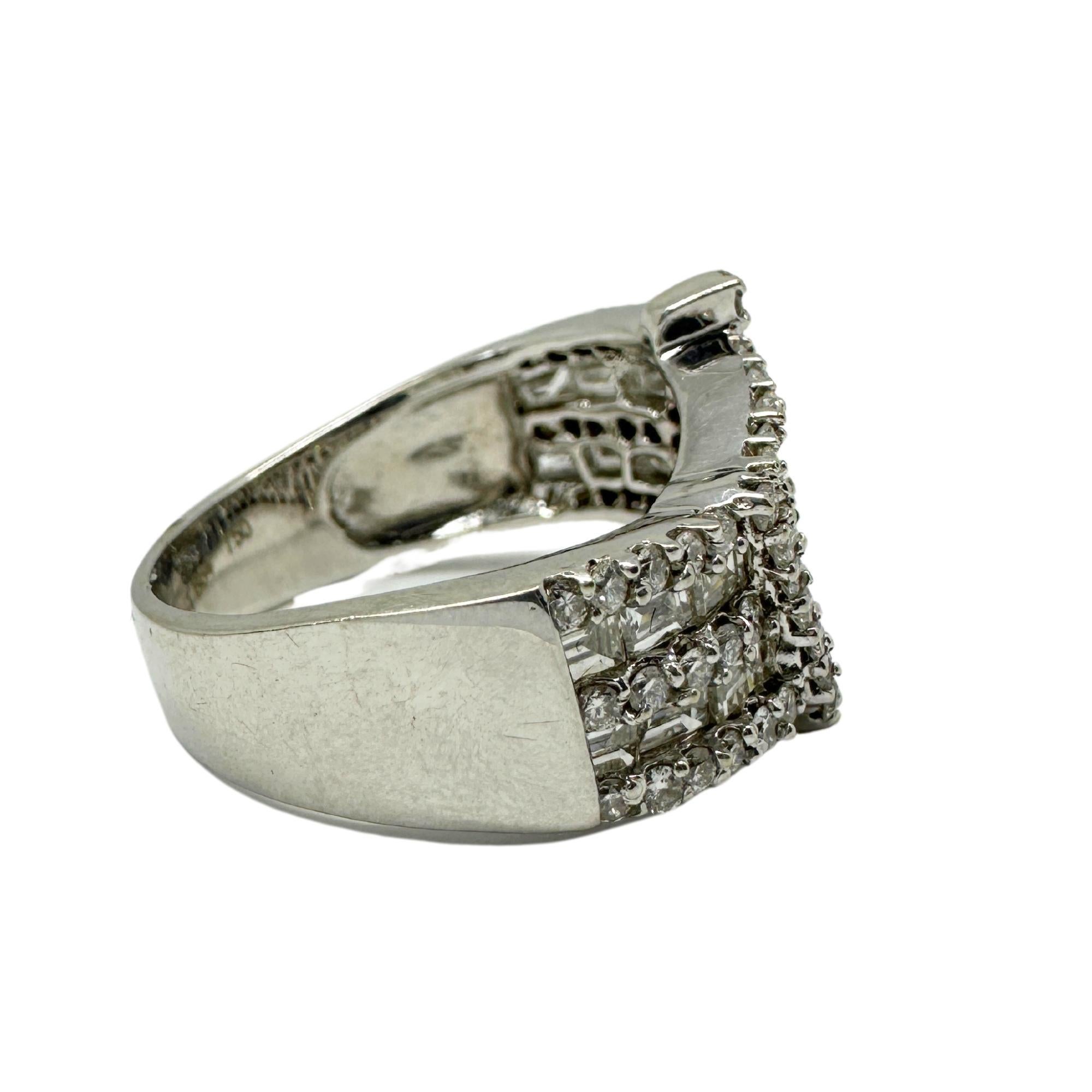 18K White Gold Baguette Cut Diamond Wide Band Ring For Sale 1