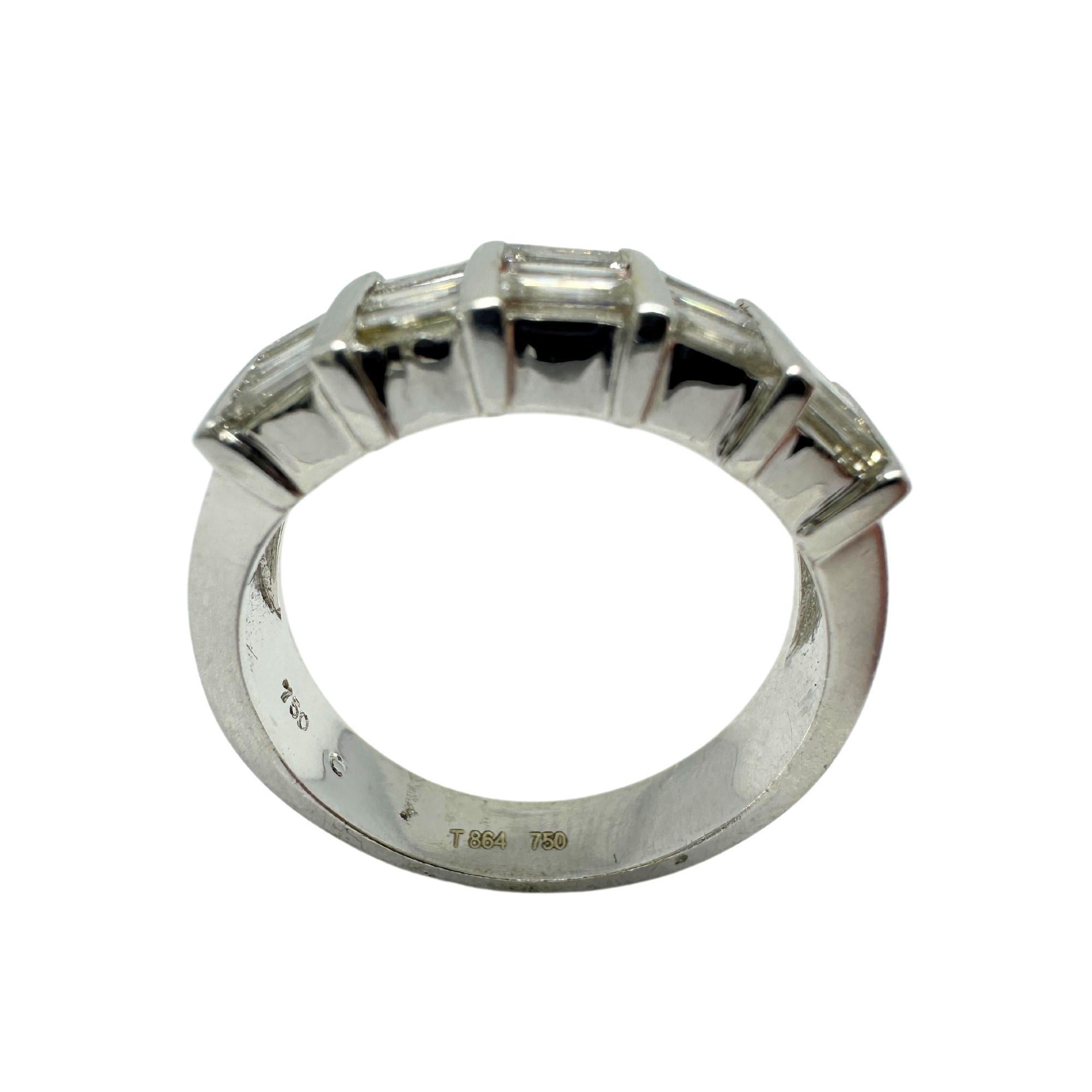18k White Gold Baguette Cut Diamond Wide Band Ring For Sale 1
