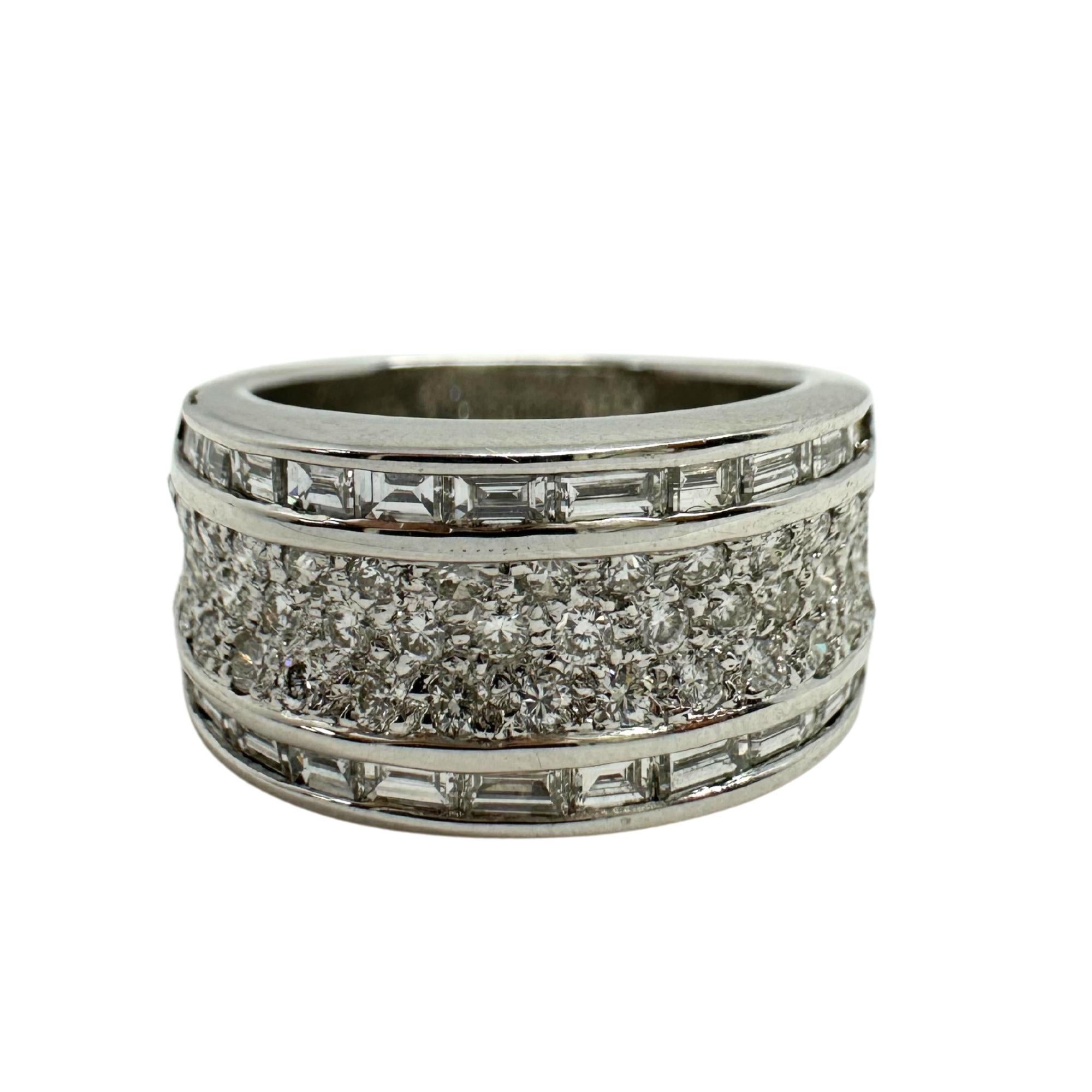 18K White Gold Baguette Cut Diamond Wide Band Ring For Sale 1