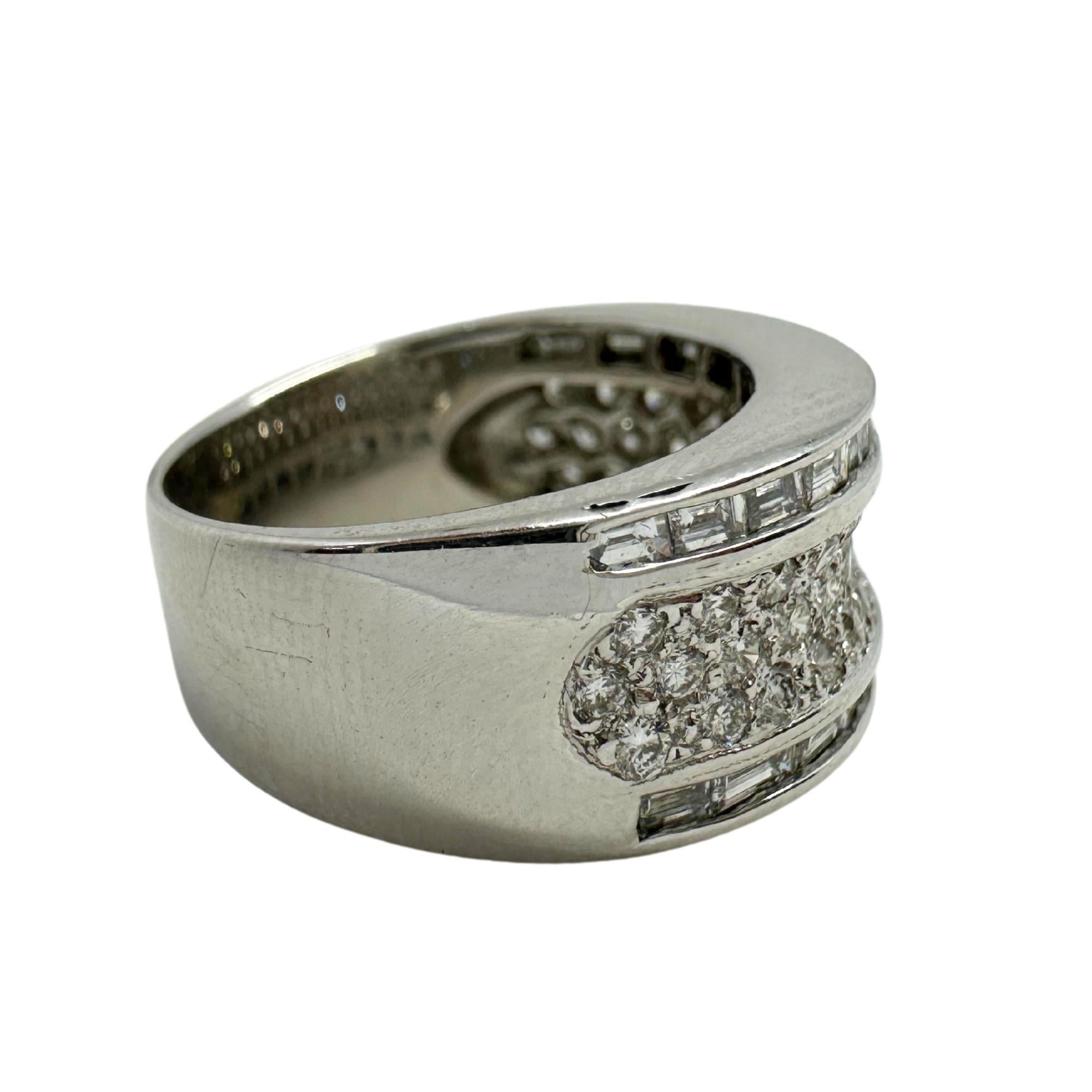 18K White Gold Baguette Cut Diamond Wide Band Ring For Sale 2