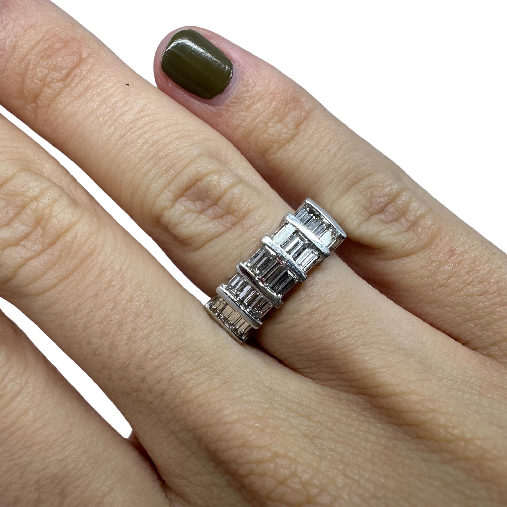 18k White Gold Baguette Cut Diamond Wide Band Ring For Sale 4