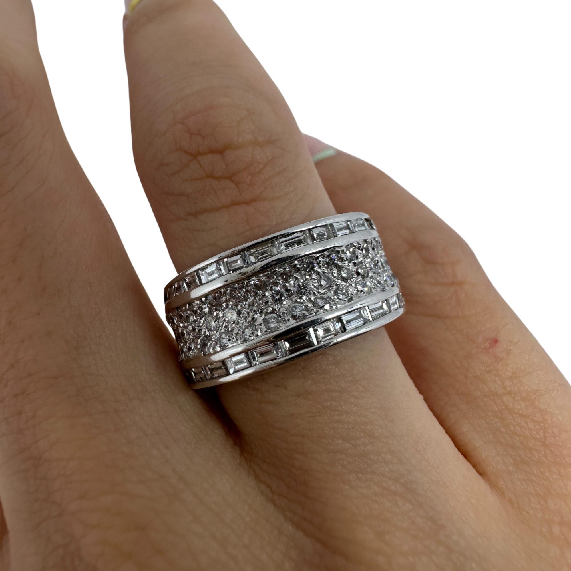 18K White Gold Baguette Cut Diamond Wide Band Ring For Sale 5