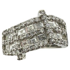 18K White Gold Baguette Cut Diamond Wide Band Ring
