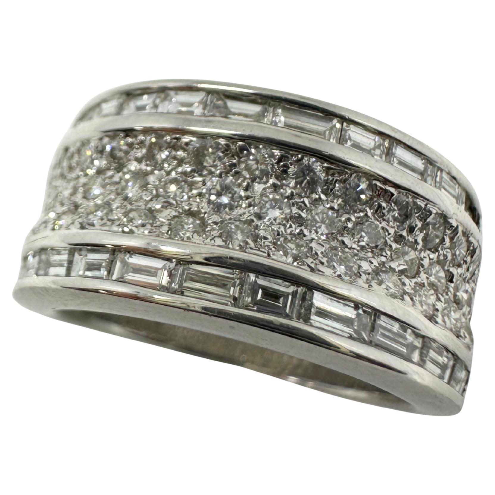 18K White Gold Baguette Cut Diamond Wide Band Ring