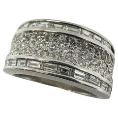 18K White Gold Baguette Cut Diamond Wide Band Ring