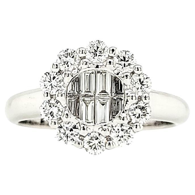 Bague de fiançailles en or blanc 18 carats avec diamants baguettes de 0,86 carat