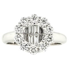Bague de fiançailles en or blanc 18 carats avec diamants baguettes de 0,86 carat