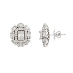 18K White Gold Baguette Diamond Art Deco Inspired Geometric Cluster Stud Earring