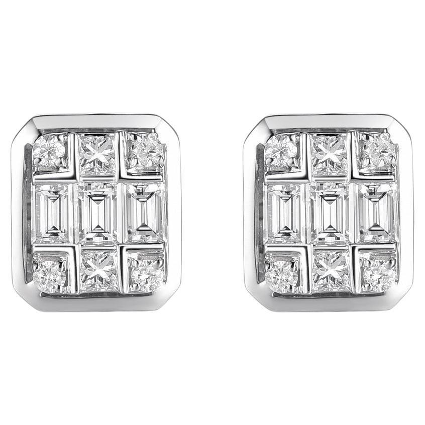 18K White Gold Baguette Diamond Earring For Sale
