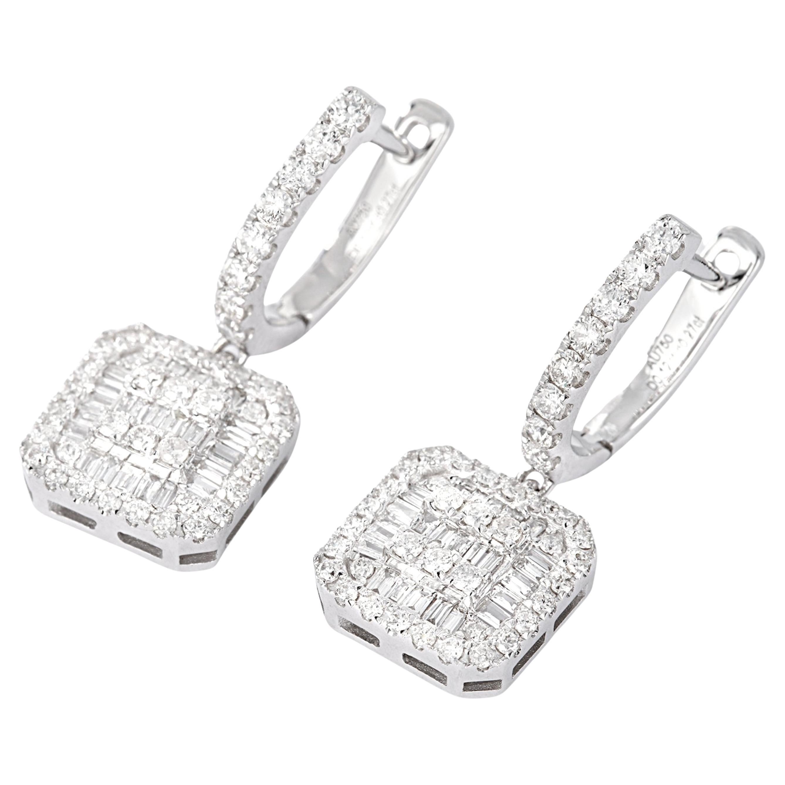 18K White Gold Baguette Diamond Earrings