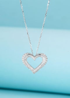 18K White Gold Baguette Diamond Heart Pendant Necklace