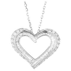 18 Karat Weißgold Baguette-Diamant-Herz-Anhänger-Halskette