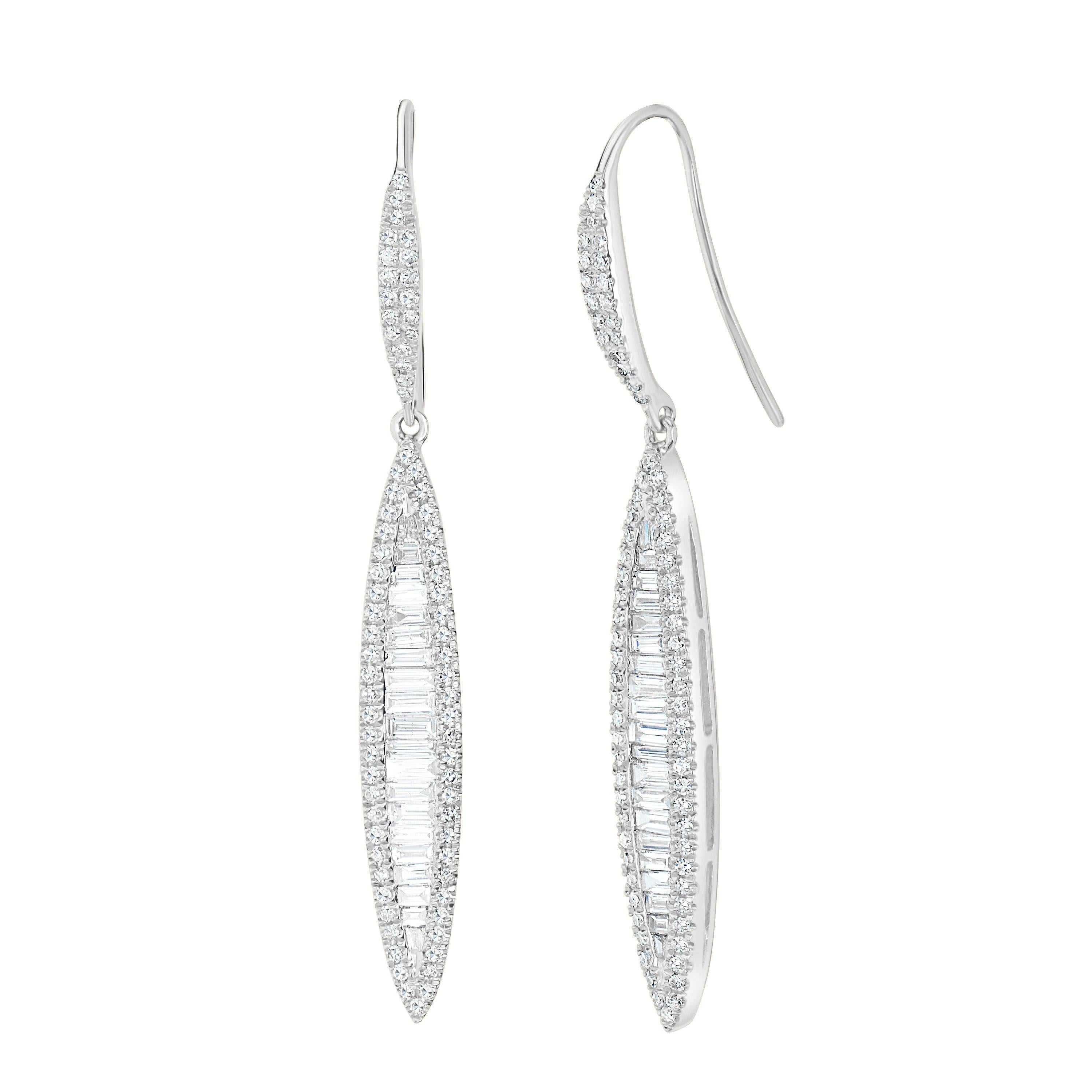 18k White Gold and Diamond Line Drop Earrings For Sale at 1stDibs