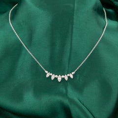 18K White Gold Baguette Diamond Marquise Cluster Necklace, 0.49ct  Gift for Her