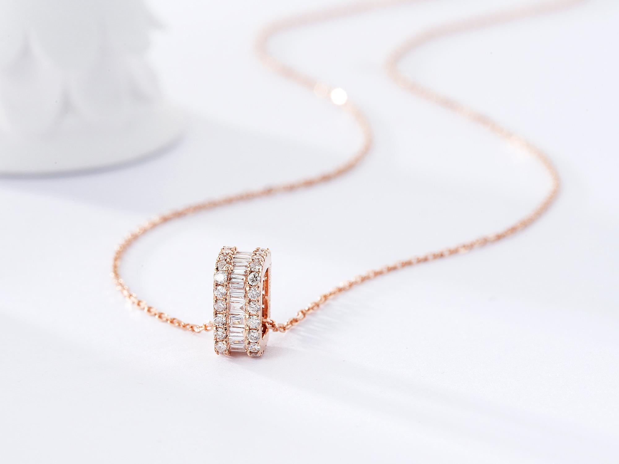da uomo o donna Collana con ciondolo con diamante Baguette in oro bianco 18K in vendita