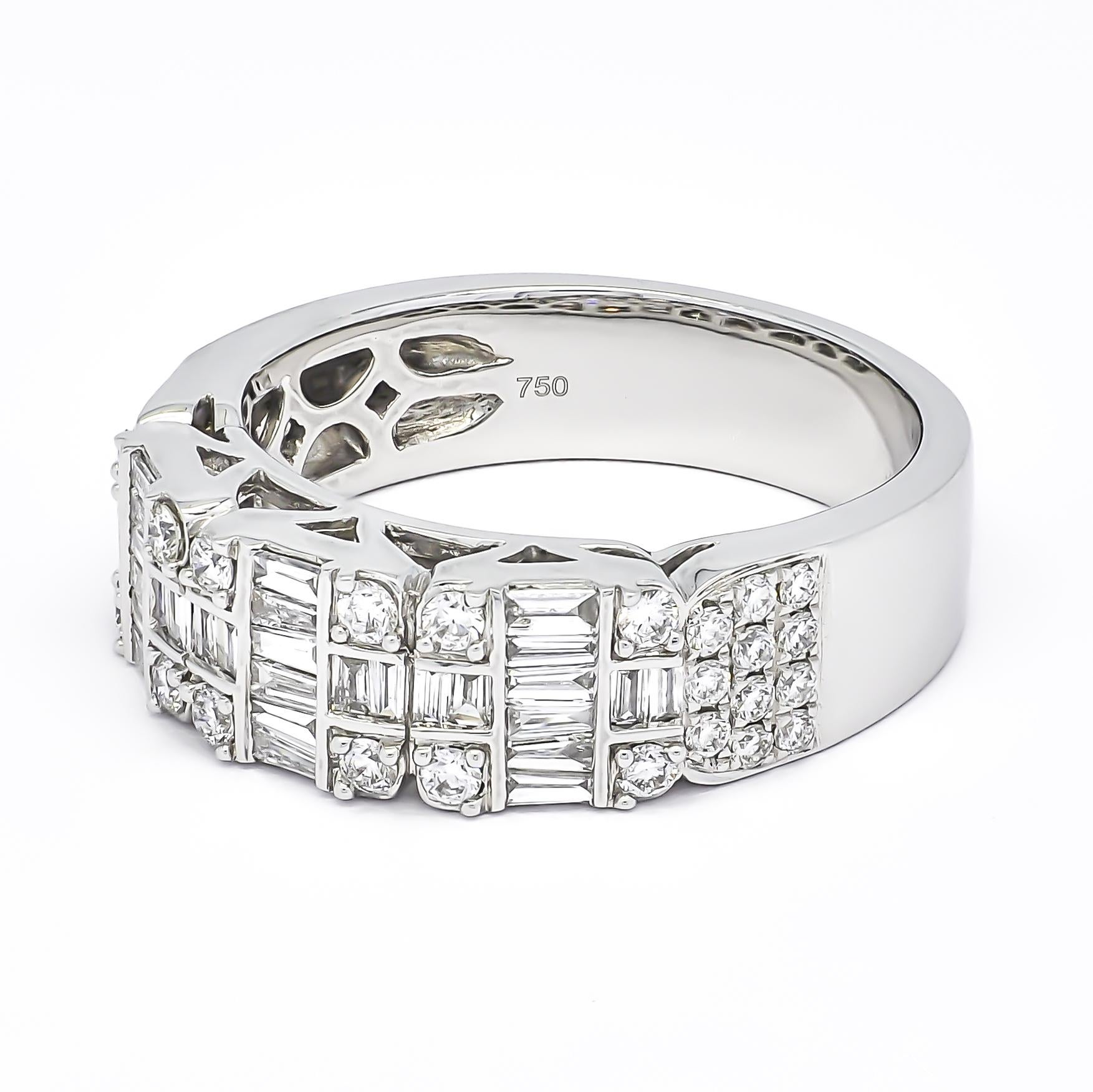 For Sale:  18K White Gold Baguette Diamond Round Brilliant Half Eternity Band Ring 2