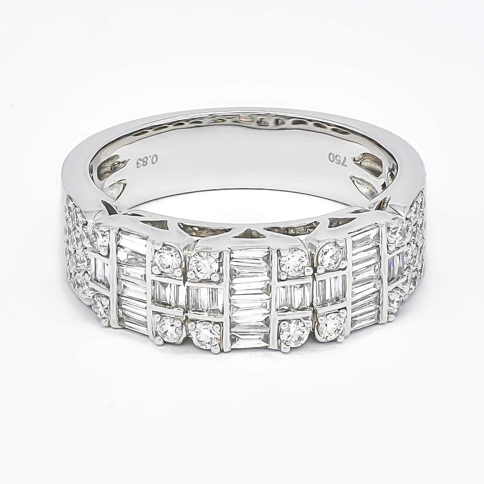 For Sale:  18K White Gold Baguette Diamond Round Brilliant Half Eternity Band Ring 3