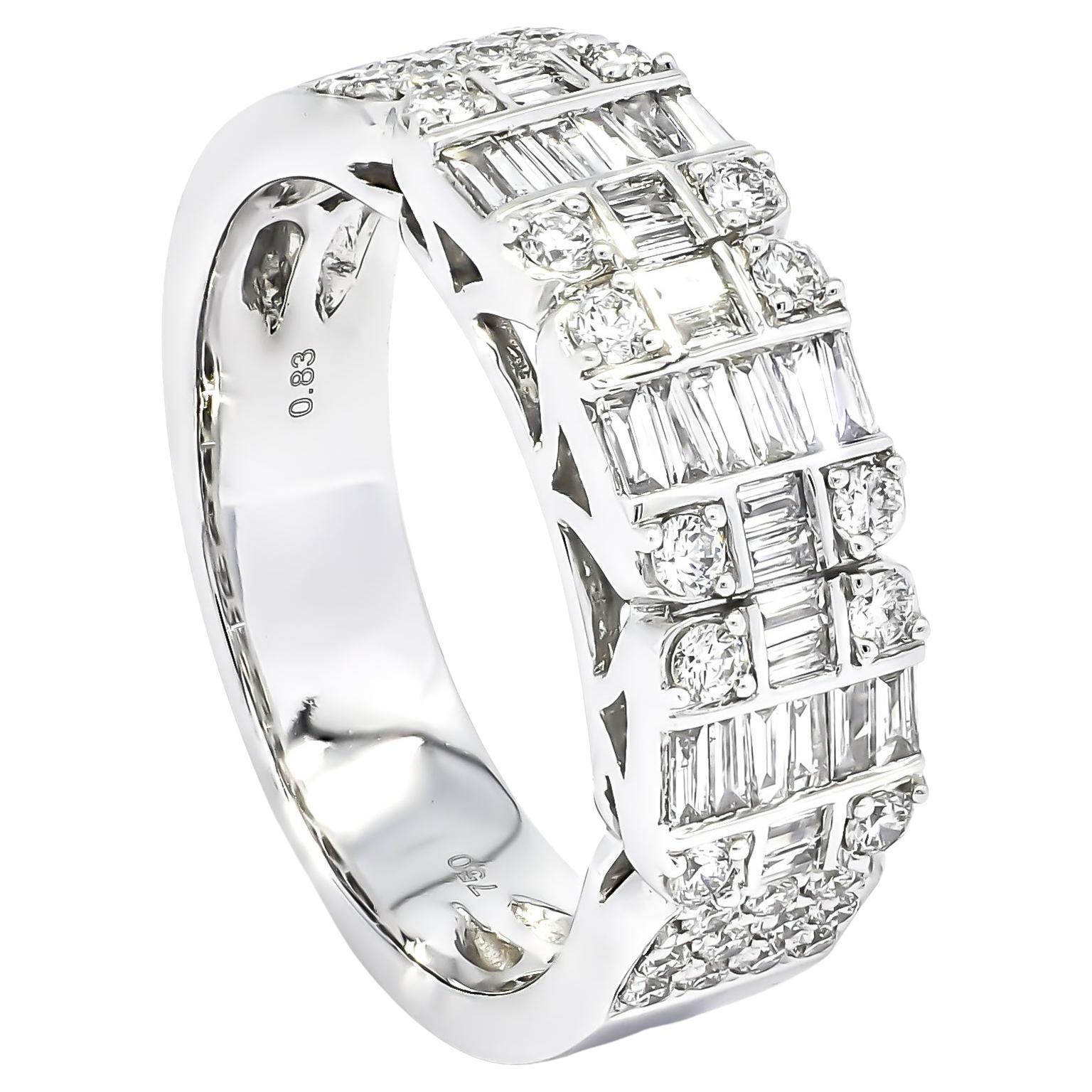 Anneau d'éternité en or blanc 18 carats avec diamants baguettes ronds et brillants