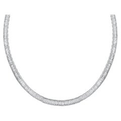 18K White Gold Baguette Diamond Tennis Collar Necklace, 20.29ct.