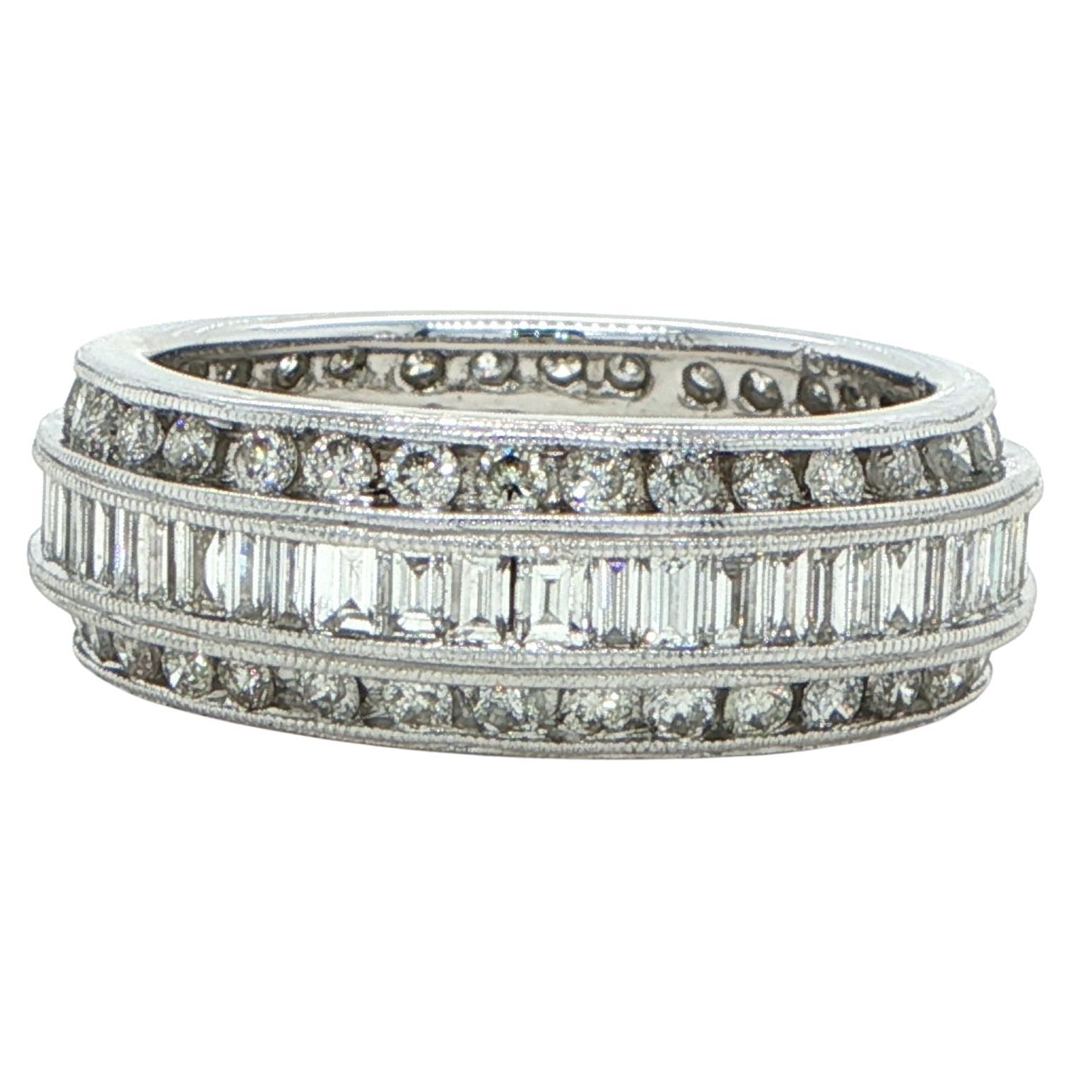 18K White Gold Baguette 
Round Diamond Band For Sale