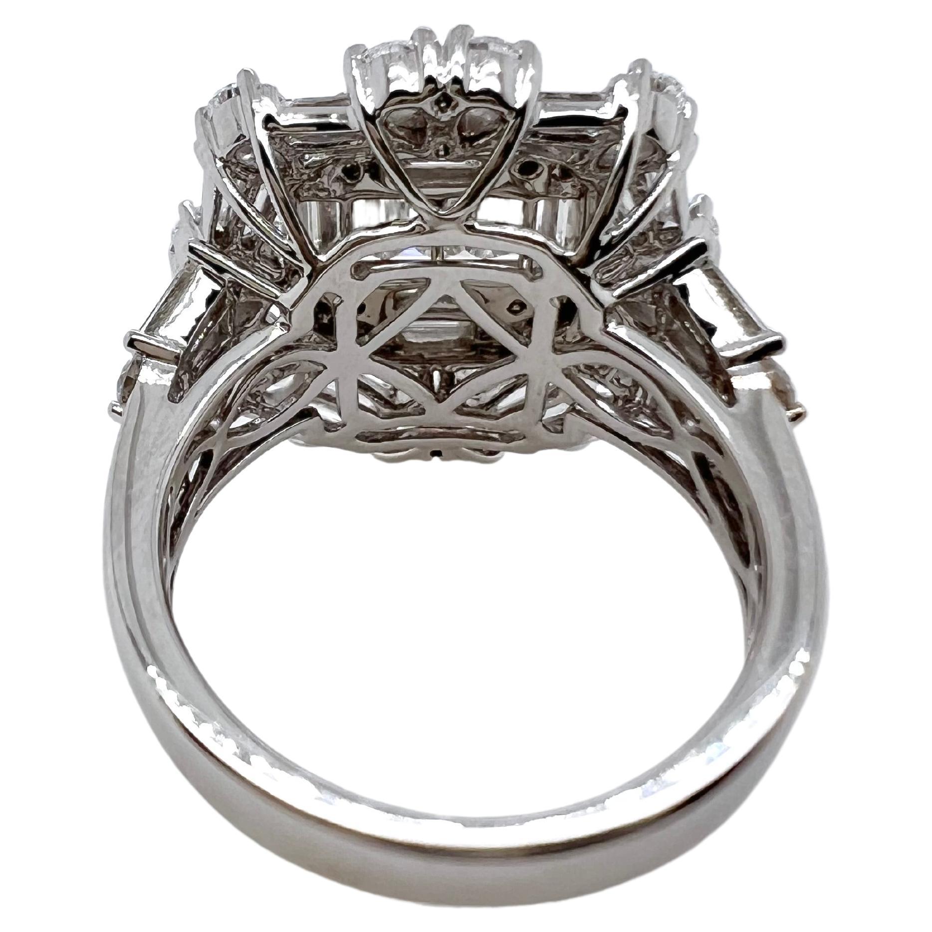 18 Karat Weißgold Baguette-Diamantring mit runder, birnenförmiger Ring (Zeitgenössisch)