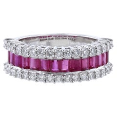 18K White Gold Baguette Ruby and Diamond Ring
