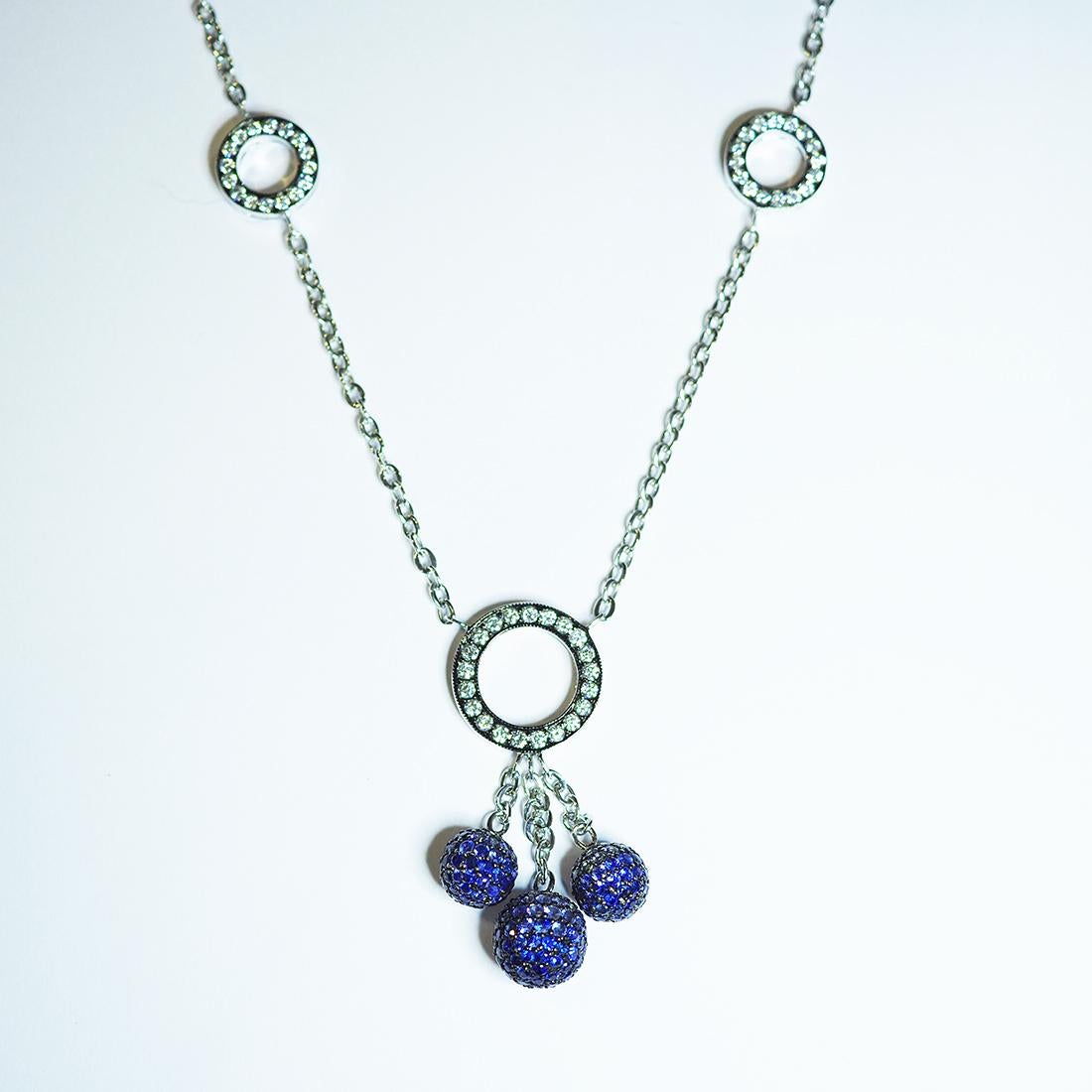 18 Karat White Gold Ball Sapphire Drop Necklace

We design very cute 3 balls sapphire necklace for using in many occasions.You can use in day time and also night time for party.We graduate color of sapphire form light to dark to make it softer