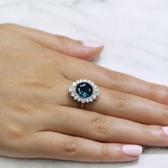 18K White Gold Ballerina Cocktail Ring w/London Blue Topaz & Baguette Diamonds