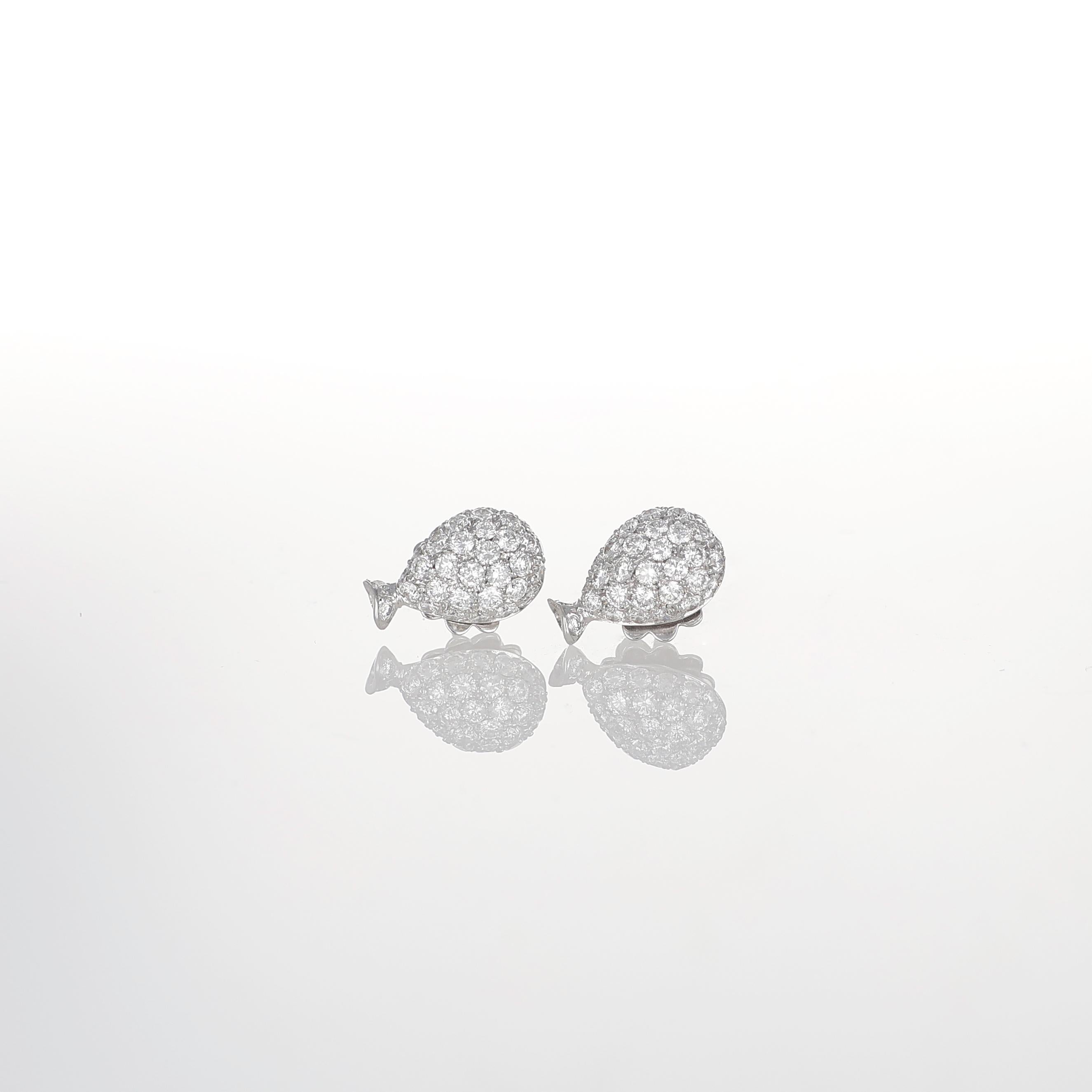 da uomo o donna Orecchini con diamanti a forma di palloncino in oro bianco 18K in vendita