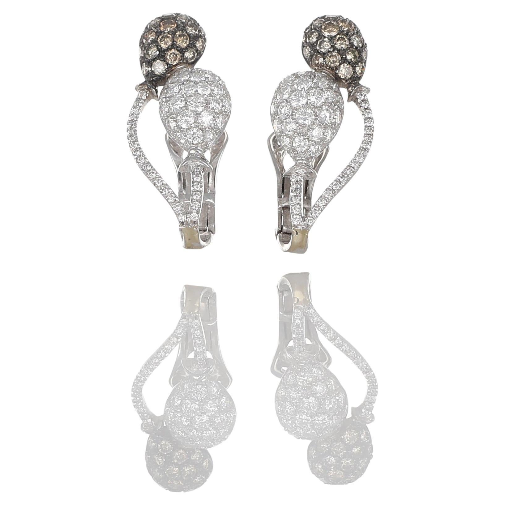 18K White Gold Balloon-Shaped Earrings with White and Brown Diamonds
