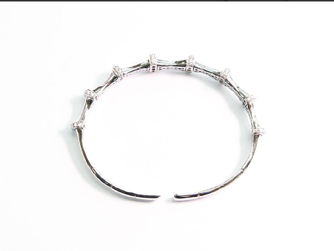 Modern 18K White Gold Bamboo Bangle with Natural Diamonds IdunnCollection For Sale
