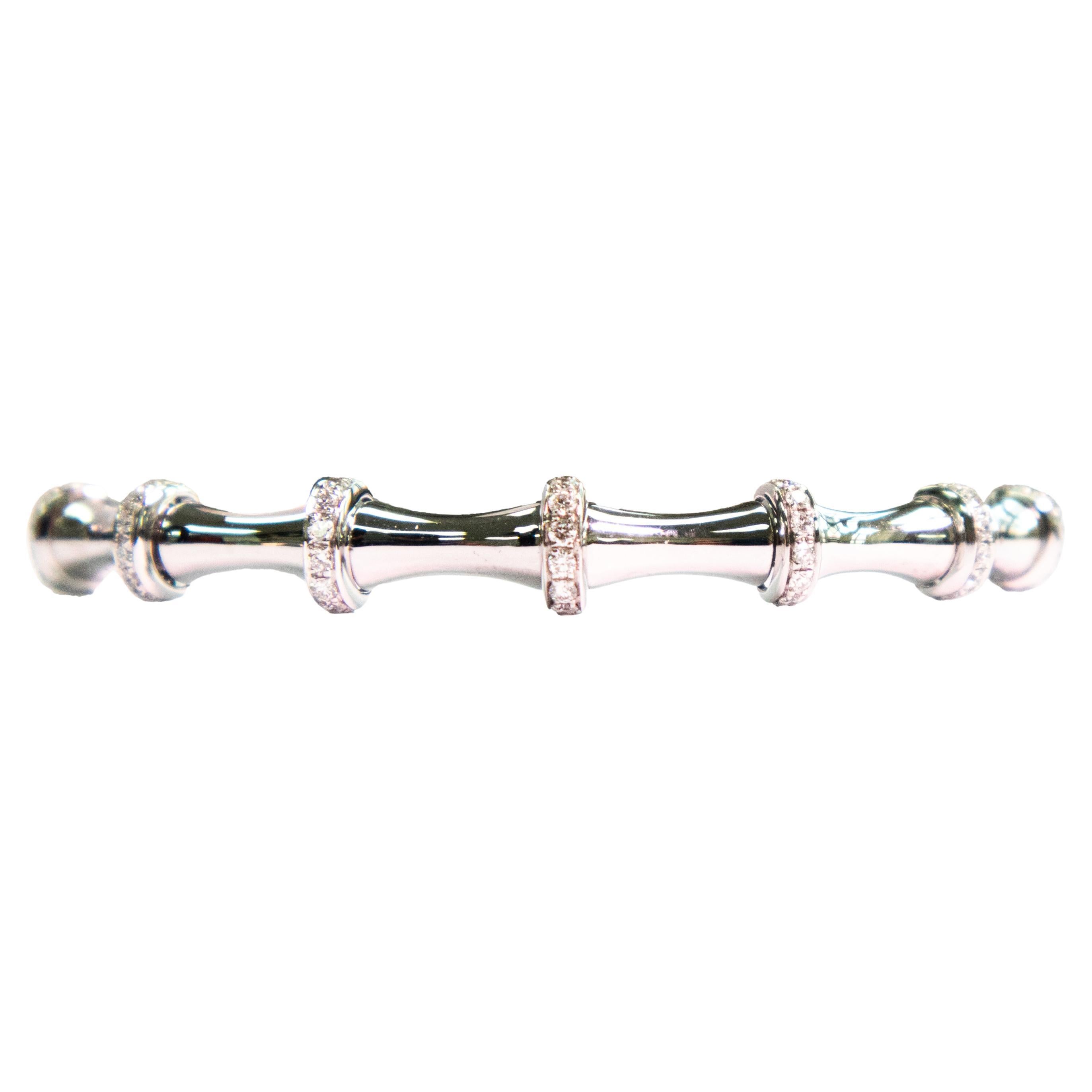 18K White Gold Bamboo Bangle with Natural Diamonds IdunnCollection
