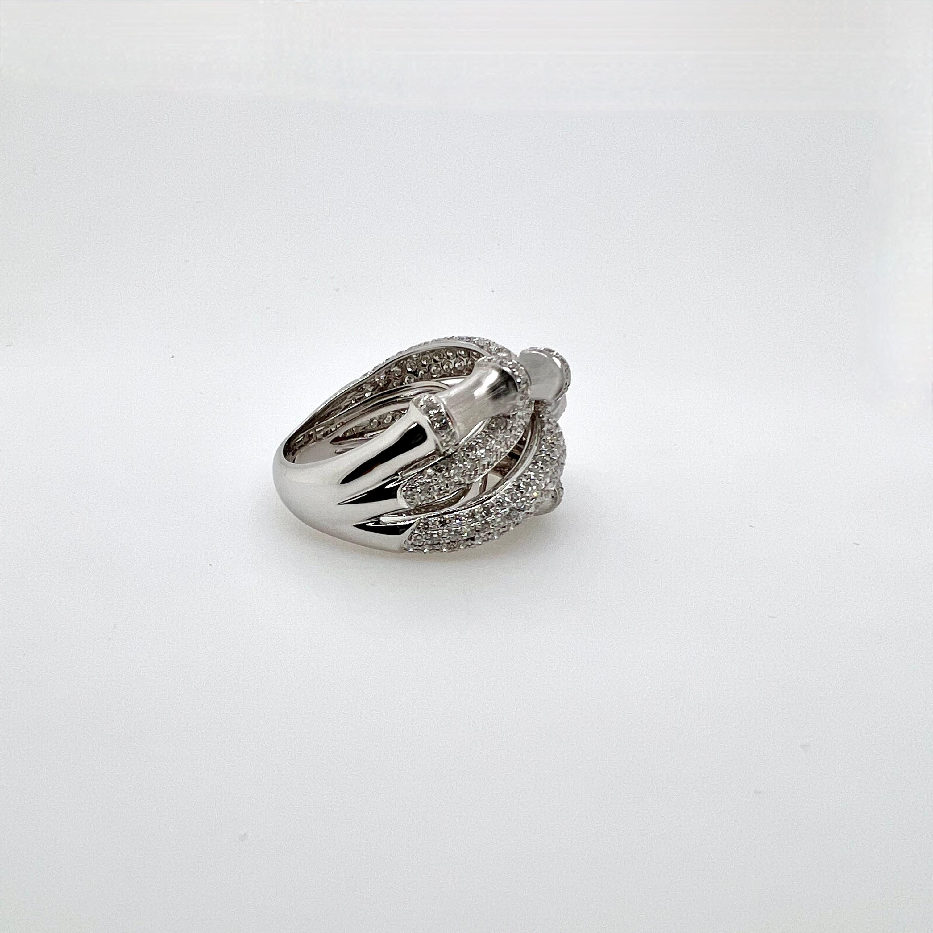 Contemporary 18k White Gold Bamboo Style Diamond Cocktail Ring Band For Sale