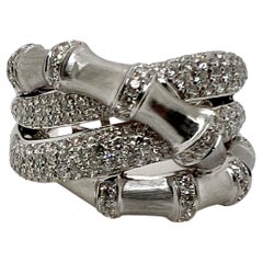 18k White Gold Bamboo Style Diamond Cocktail Ring Band