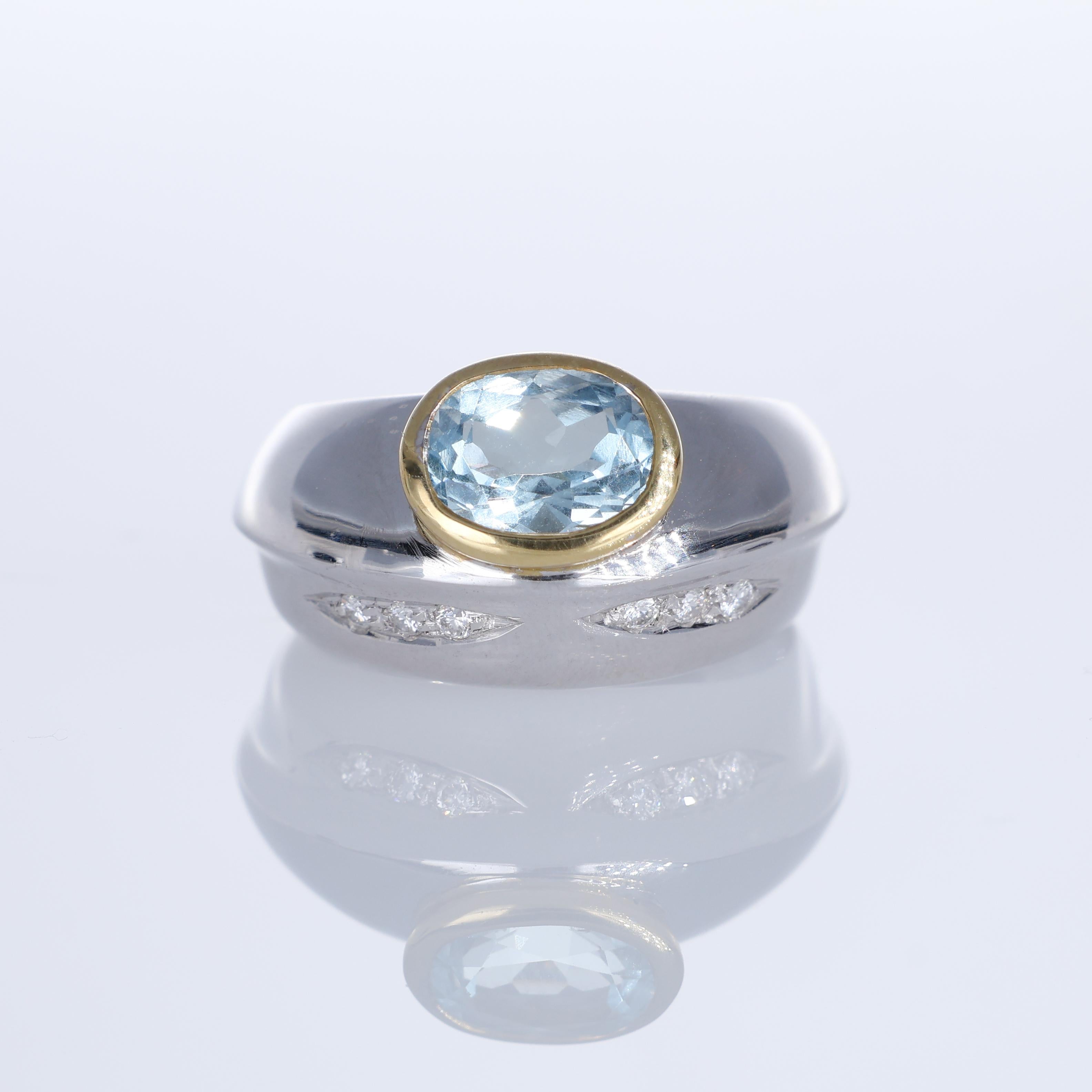 IMPORTANT NOTE:
✔ No additional costs will be added to this order.
✔ Shipping and customs duties are fully covered by us.
--------------------
A sophisticated 18K white gold band ring featuring an oval-cut aquamarine of 1.78 carats, bezel-set in