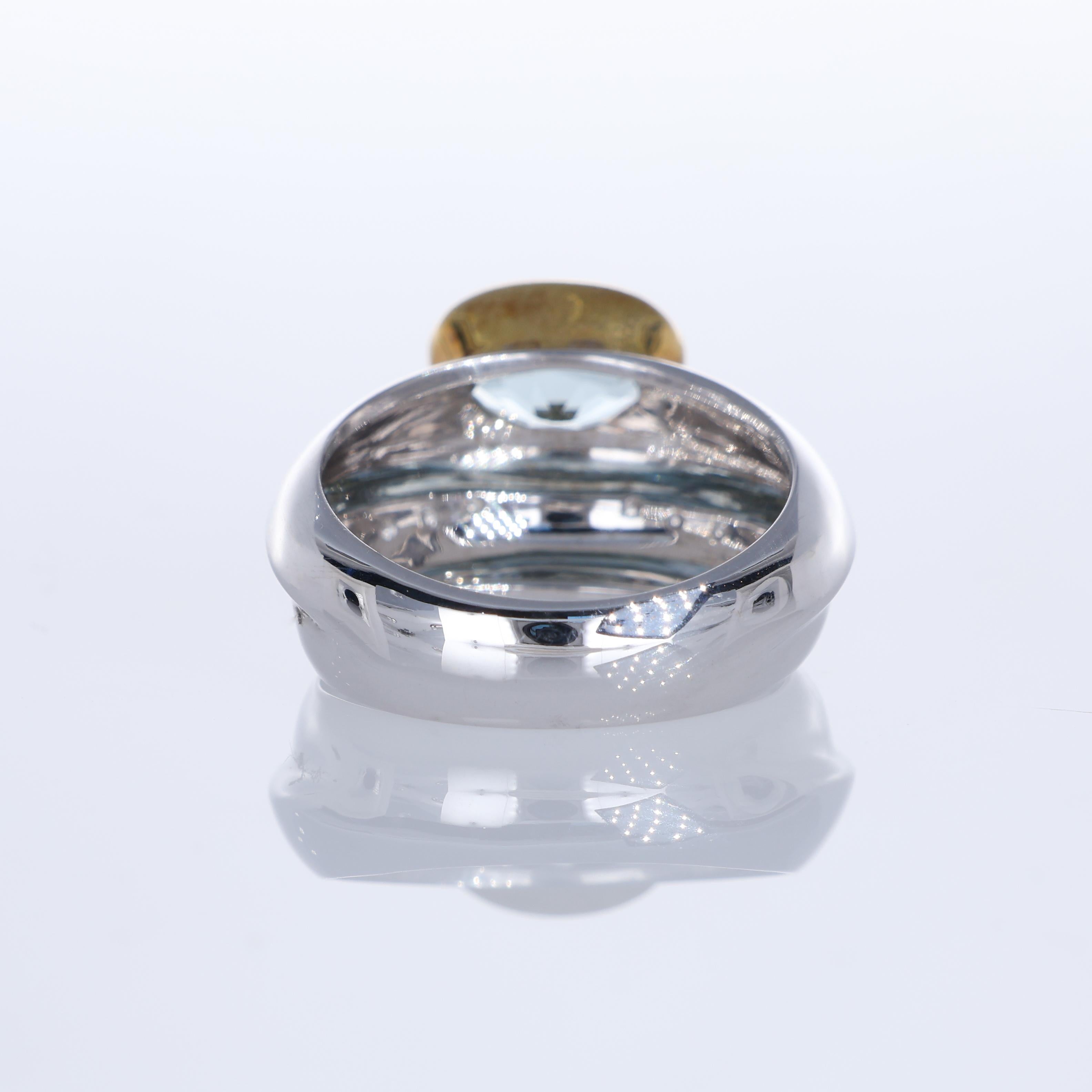Women's or Men's 18K White Gold Band Ring with 1.78-Carat Aquamarine and Diamonds For Sale