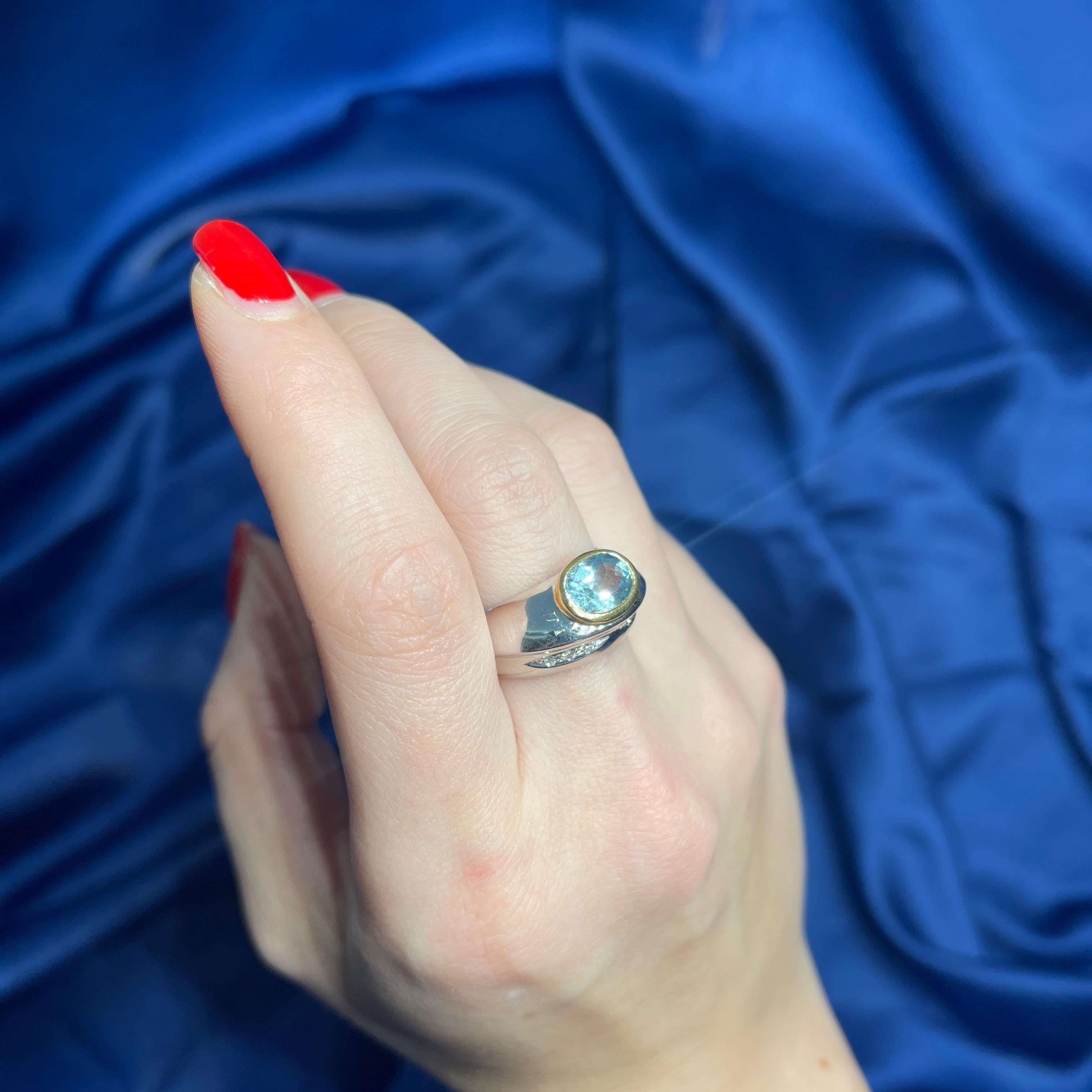 18K White Gold Band Ring with 1.78-Carat Aquamarine and Diamonds For Sale 4