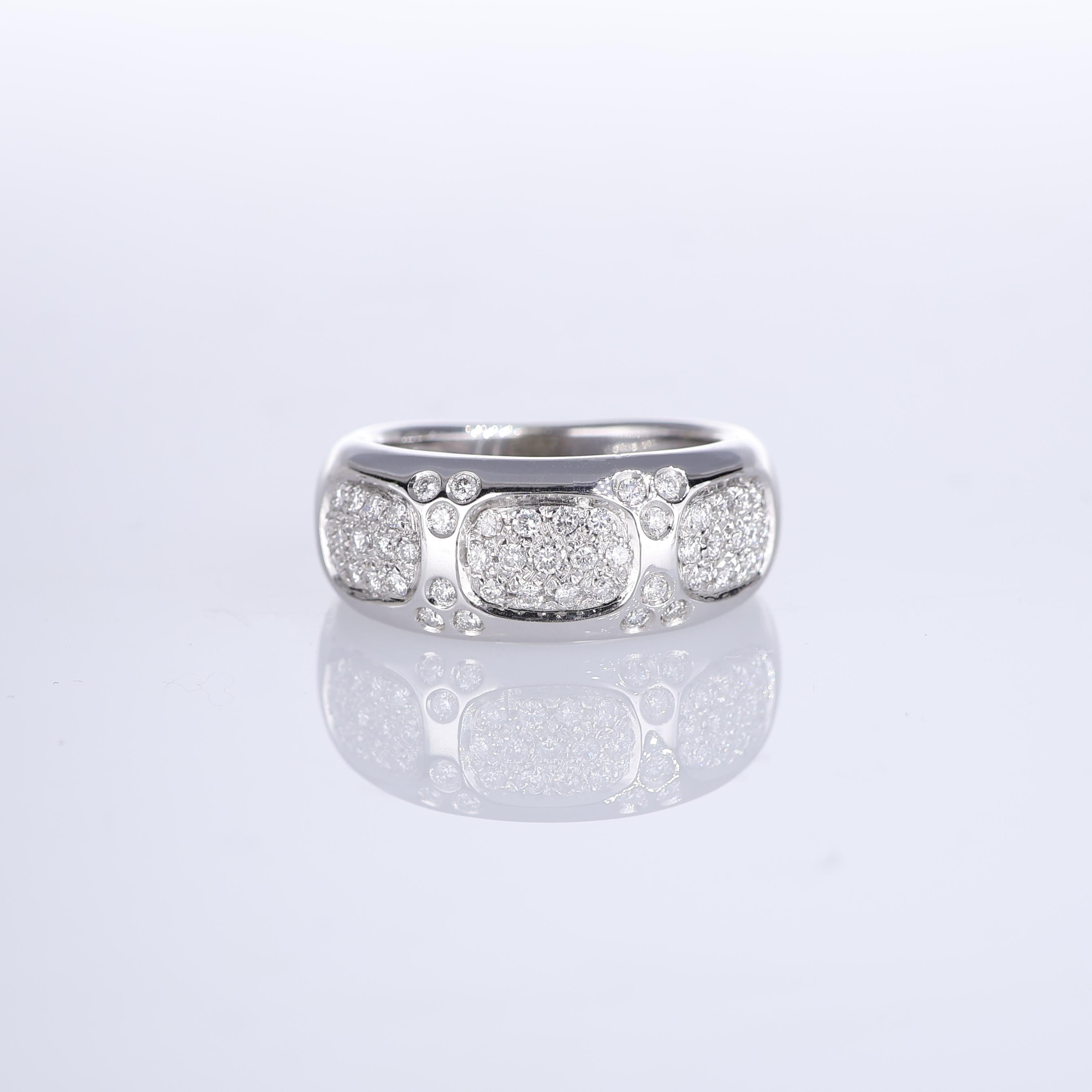 IMPORTANT NOTE:
✔ No additional costs will be added to this order.
✔ Shipping and customs duties are fully covered by us.
--------------------
An elegant 18K white gold band ring featuring three softly rounded rectangular sections, each adorned with