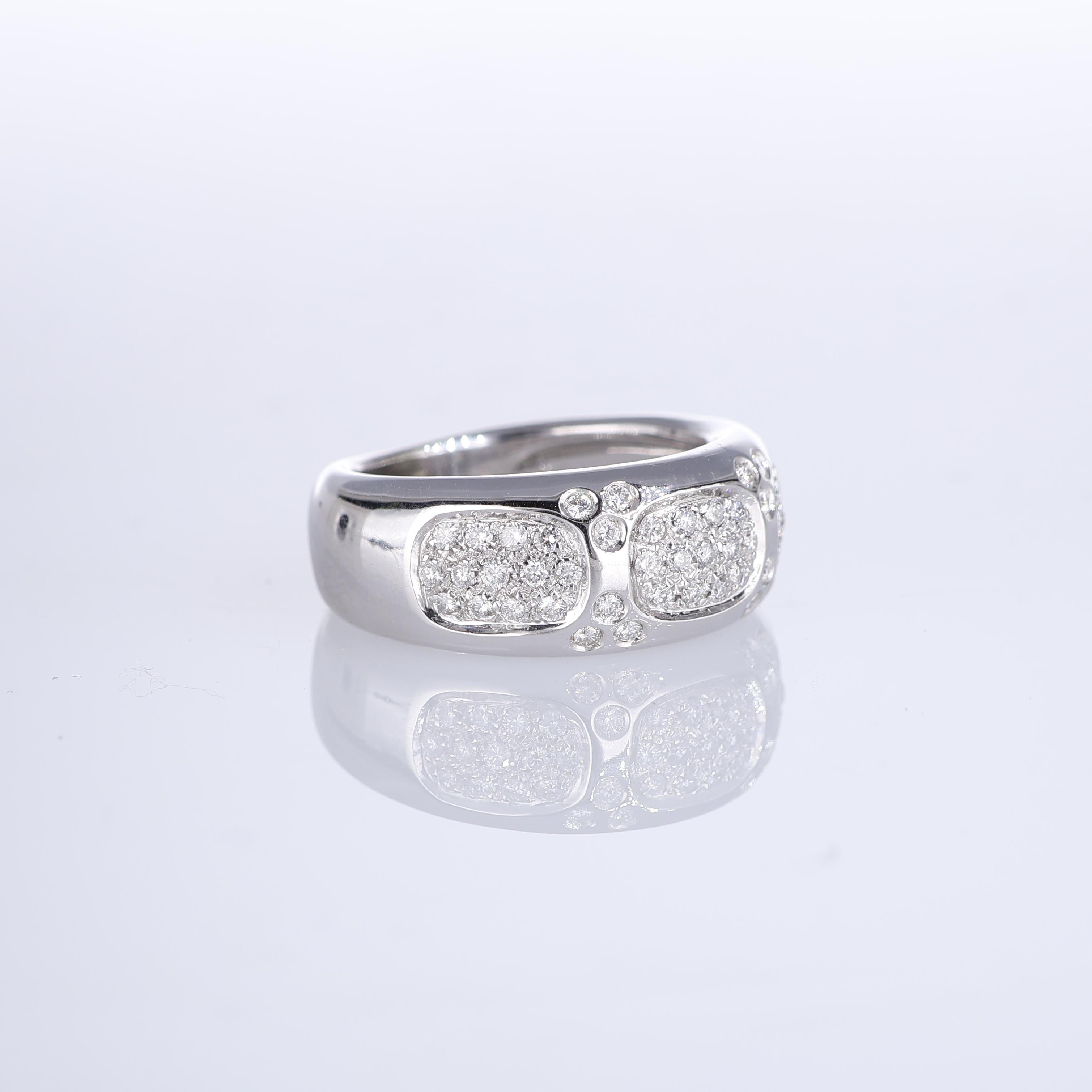 Brilliant Cut 18K White Gold Band Ring with Pave Diamonds For Sale