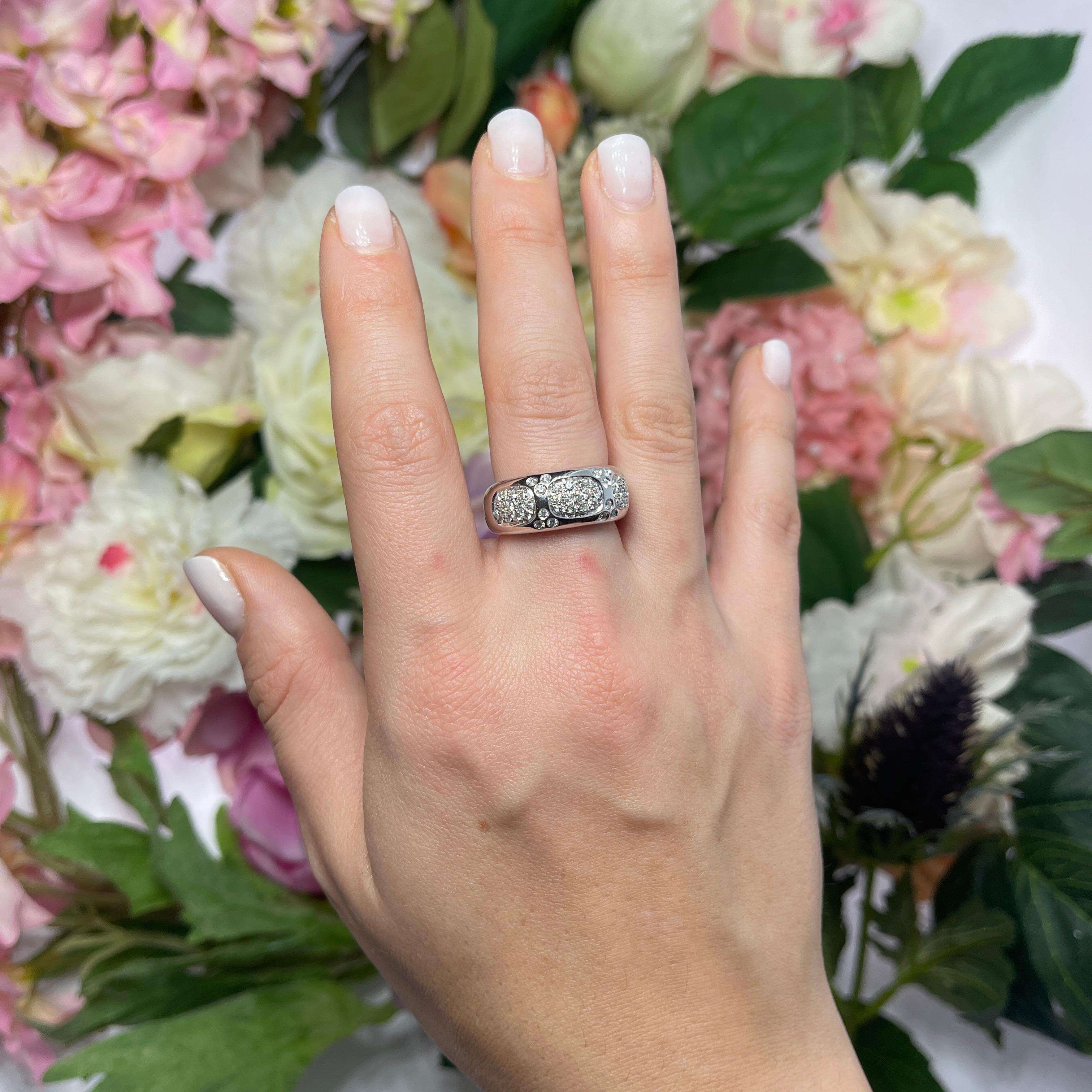 18K White Gold Band Ring with Pave Diamonds For Sale 1