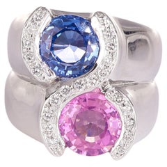 18K White Gold Band Ring with Pink and Blue Sapphires