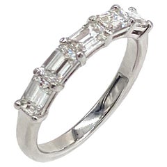 18K White Gold Band with East-West Emerald Cut Diamonds
