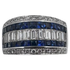 18K White Gold Band with Princess Cut Sapphires and Diamonds. (Size 6.75)
