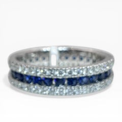 18K White Gold Band with Round Sapphires and Diamonds. (Size 6.75)