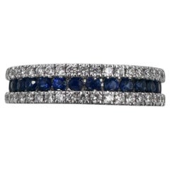 18K White Gold Band with Round Sapphires and Diamonds. (Size 6.75)