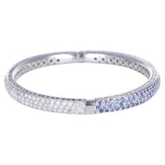 18K White Gold Bangle Bracelet with Diamonds and Blue Sapphires