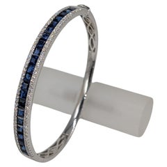 18k White Gold Bangle Featuring Princess Cut Sapphires and Round Cut Diamonds