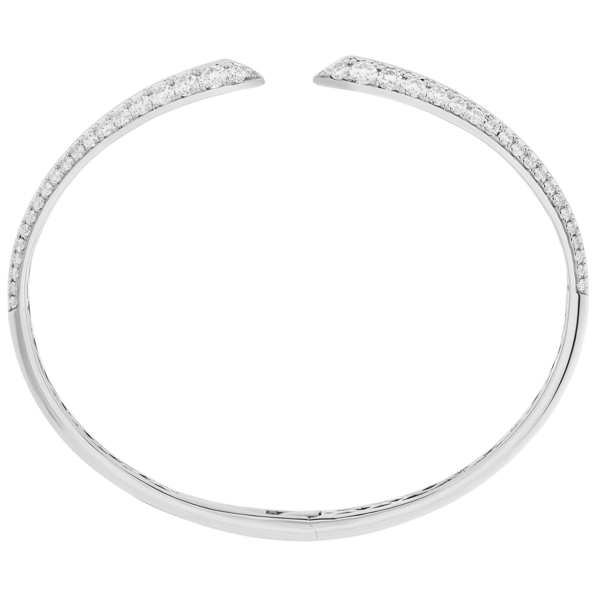Women's 18k White Gold Bangle with 2.36 Carats in Diamonds, Fits Up to Wristt For Sale