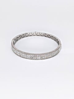 18K White Gold Bangle with Princes Cut and Round Diamonds Totaling 6.55cts